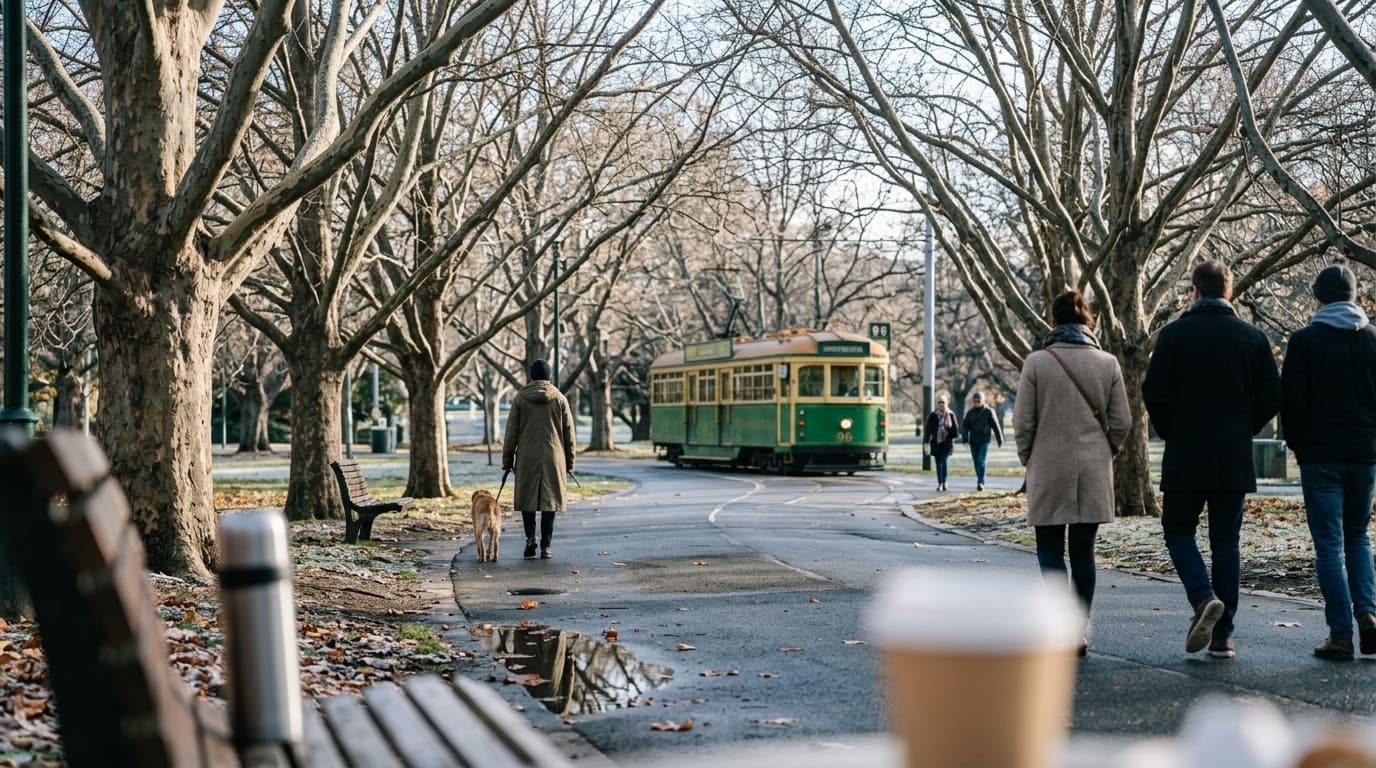 Friends chatting over takeaway coffee at a park cafe in Melbourne